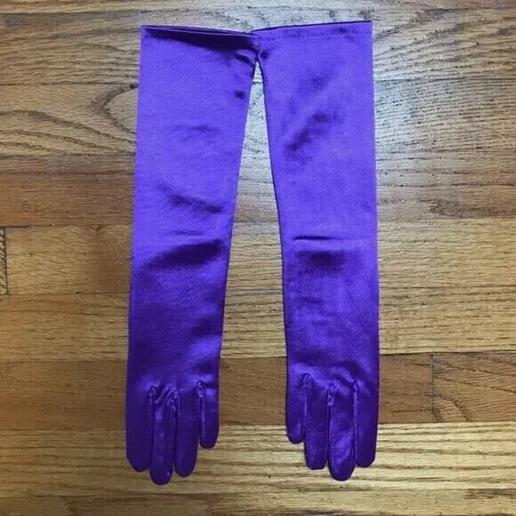 Goth Victorian Steampunk Vampire Satin Elbow Length Long Lavender Purple Gloves - Picture 2 of 3